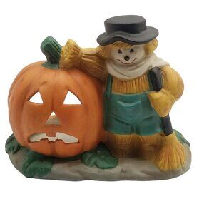 Vintage Halloween Candle Holder Jack O Lantern Scarecrow